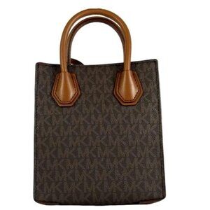 Michael Kors Mercer Extra-Small Pebbled Leather Crossbody Bag with Gold-T(Brown)